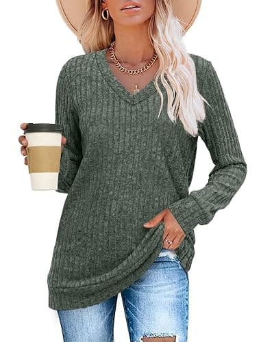 Sampeel V Neck Long Sleeve Shirts for Women Casual Fall Tops Lightweight Tunic Sweaters Fashion Clothes Loose Fit 2025 thumbnail 3