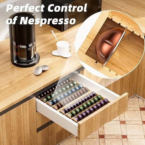 MinBoo Bamboo Coffee Pod Storage Holder Drawer Insert for Counter Compatible Nespresso Vertuo Vertuoline Capsules for Kitchen, Home, Office, Coffee Station thumbnail 3