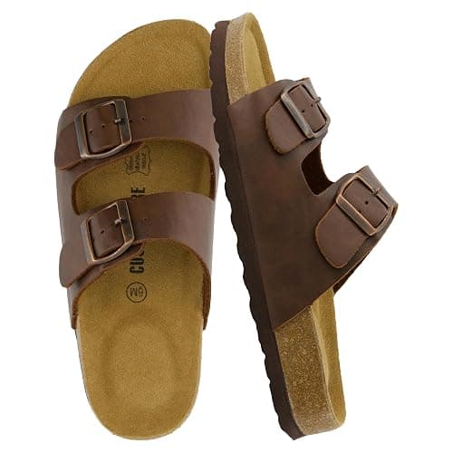 CUSHIONAIRE Lane Cork Footbed Sandals for Women – Comfortable Double Buckle Slip-On with Genuine Suede Footbed & Arch Support Slides for Women Footwear - Image 1