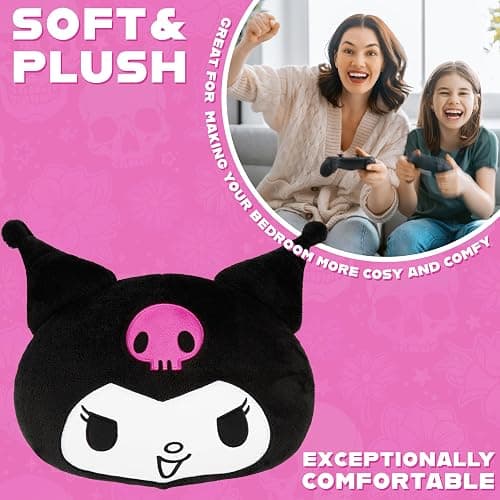 Hello Kitty Sanrio Plush Cushion Pillow, Plush Throw Pillow Fluffy Cushion Kawaii Decor Cinnamoroll Kuromi, Gifts for Teens, Women (Black Kuromi, L12.4 x W11) thumbnail 6