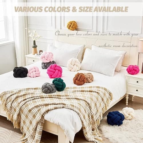 Uvvyui Knot Pillow Ball, Soft Ivory Home Decor Knotted Pillows, Handmade Round Plush Throw Pillow, Aesthetic & Cute Large Decorative Pillows for Bed, Floor, Couch, Bedroom Home Decor 11 inches thumbnail 6