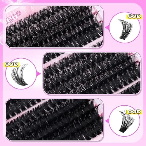 wiwoseo Individual Eyelashes Cluster Lashes Kit Lashes Individual Cluster Kit 60+80+100D Lash Clusters Eyelash Extensions Eyelashes Individuals Kit with Bond and Seal Lash Glue (10-18MM) thumbnail 3