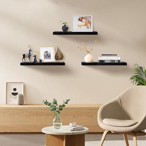 Upassion Floating Shelves for Wall Set of 3, 16" Black Wall Shelves for Home Decor, Frame Display Floating Shelf for Living Room, Bedroom, Bathroom, Kitchen thumbnail 2