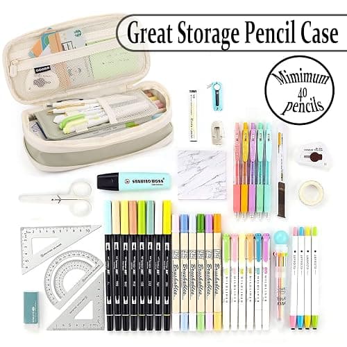 Large Capacity Pencil Case, Pencil Case for Adult, Cute Pencil Case, Pen Pencil Organizer for Stationery Supplies Marker Highlighter for Middle High School Student Kids Adult(Green) thumbnail 3