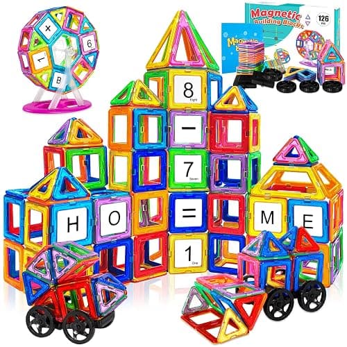 AQXONG 126 Pcs Ensemble de Blocs de Construction Magnétiques, Jouets de Construction magnétiques, Jouets Éducatifs, Cadeau Parfait pour Les Garçons et Les Filles âgés de 3 à 8 Ans - Image 1