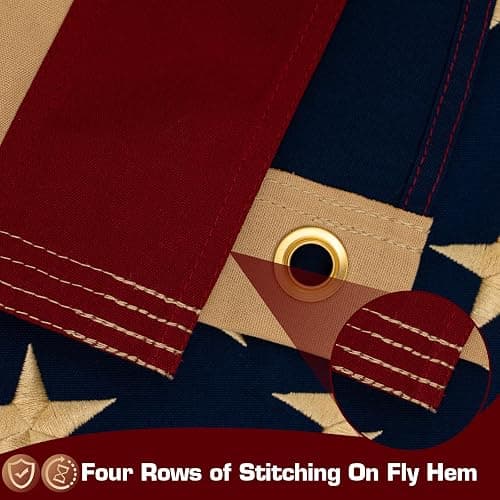 Vintage American Flag 3x5 Ft 100% Cotton Embroidered Tea Stained American Flags Heavy Duty Antiqued USA 250th Anniversary Banner for Outside with 2 Brass Grommets thumbnail 5