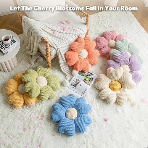 Sioloc Flower Throw Pillow,Floor Cushion, Seat Cushion, Cute Flower Pillow, Aesthetic Pillow as Room Decor, Decorative Pillows for Bed Sofa Couch(White,15.7Inch) thumbnail 4