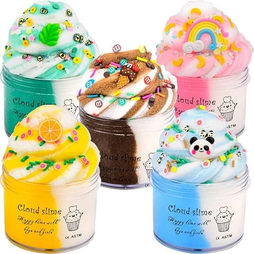 Cloud Slime Kit 5 Pack, With Ice Cream, Lemon, Rainbow, Panda, Mint Leaf Cute Charms, Soft and Mild, Stress Relief slimes Toy for Kids, Slime Party Favor For Girls and Boys - Image 1
