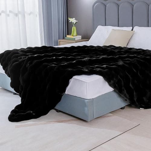 BlanketSolution Fluffy Furry Black Faux Fur Throw Blanket for Couch Bed 50x60 Fuzzy Bubble Soft Blanket for Adults Gift Home Living Room Decorative Decor 860 GSM thumbnail 5