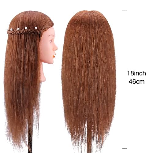 Mannequin Head with 100% Human Hair, TopDirect Real Hair Cosmetology Mannequin Head Hair Styling Hairdressing Practice Training Doll Head with Clamp Holder and Tools (Dark Brown) thumbnail 9