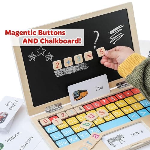 Montessori Toys 11.8" Laptop Preschool Learning Activities 3 Year Old Boy Gift, Pretend Play Toddlers Birthday Gift ,Learning and Educational Toys for 3 4 5 6 7 8 Year Old Kids thumbnail 5