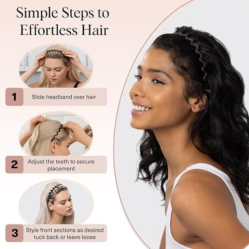 Kitsch Zig Zag Headbands for Women Non Slip – Fashion Accessories for Slicked Back Styles - Comfortable Comb Headband with Teeth | Ideal Gifts for Women - Tortoise & Black Headband - 2 pcs thumbnail 7