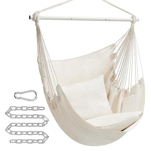 SONGMICS Hammock Chair, Load Capacity 500 lb, Hanging Chair with 2 Cushions, Large Hammock Swing with Chain and Pocket, for Indoor, Outdoor, Living Room, Bedroom, Cream White UGDC197M01 thumbnail 3