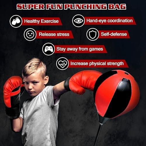 Punching Bag Set Toy with Boxing Gloves, Ideal Birthday for Kids Ages 3-8+ | Height Adjustable Punching Bag, Sport Toy for Boys Girls, Ideal Christmas Birthday Gift for Kids thumbnail 2