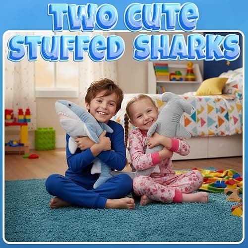 Bedwina Stuffed Animal Sharks - Pack of 2 Extra-Large, 20 inch Mako & Hammerhead Plush Shark Toys, Stuff Animals Toy, for Baby Toddlers & Kids thumbnail 5