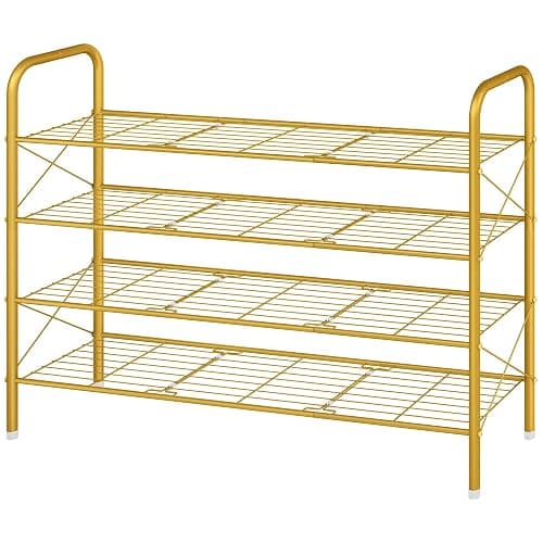 Hoctieon 4 Tier Mesh Style Shoe Rack, Entryway Shoe Shelf, Shoe Storage Organizer, Shoe Rack for Closet, Space Save for Bathroom, Garage, Hallway, Bedroom, Living Room, Gold thumbnail 9