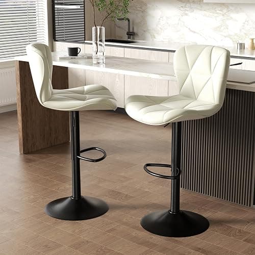 Nalupatio Modern Bar Stools Set of 2, Adjustable Faux Leather Upholstered Swivel Bar Stools, Counter Bar Chairs with Back for Kitchen Island, Cream White thumbnail 5