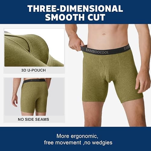 BAMBOO COOL Men's Underwear Breathable Boxer Briefs with Fly Moisture-Wicking Lightweight Underwear 7-Pack thumbnail 5