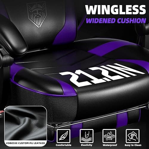Vonesse Gaming Chair, Big and Tall Gaming Chair with Footrest and Massage, Gaming Chairs for Adults with Lumbar Support, Ergonomic High Back Computer Chair with Pocket Spring Cushion (Purple/Black) thumbnail 4
