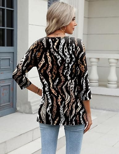 Zeagoo 3/4 Length Sleeve Womens Tops Casual V Neck Shirts Soft Basic Tees Business Work Blouses thumbnail 5