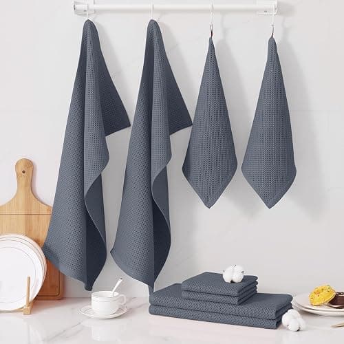 Homaxy 100% Cotton Kitchen Towels and Dishcloths Set, 12 x 12 Inches and 13 x 28 Inches, Set of 12 Bulk Kitchen Towels Set, Ultra Soft Absorbent Dish Cloths for Washing Dishes, Dark Grey thumbnail 7