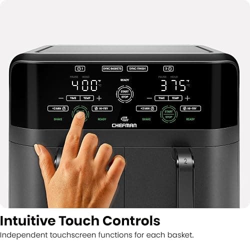 Chefman 6 Quart Dual Basket Air Fryer - Digital Touchscreen, Smart Sync Finish, Hi-Fry, Auto Shutoff, 2 Independent 3QT Nonstick Dishwasher-Safe Frying Baskets - Digital Double Air Fryer - Black thumbnail 8