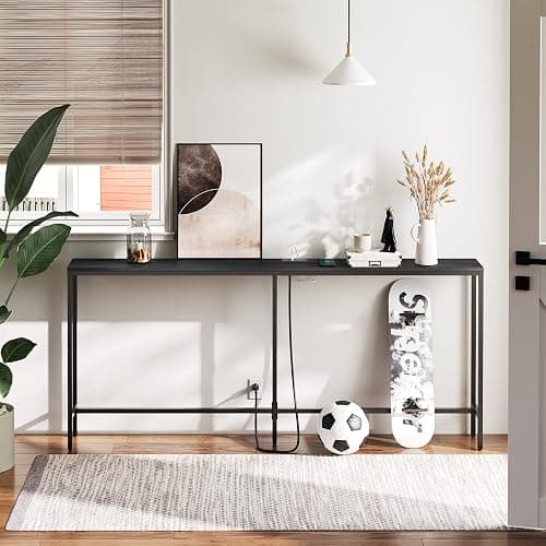 MAHANCRIS 70.9'' Console Table with Power Outlet, Narrow Sofa Table, Industrial Entryway Table with USB Ports, Behind Couch for Entryway, Hallway, Foyer, Living Room, Black CTHB18E01 thumbnail 5