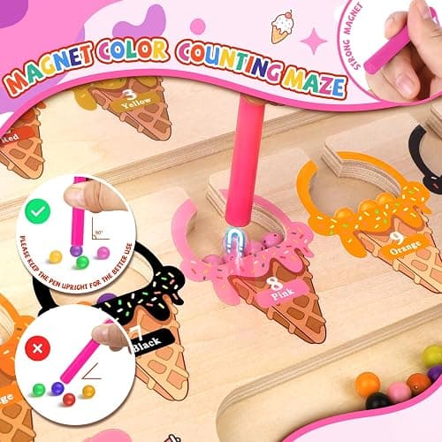 wakeInsa Magnetic Color and Number Maze,Montessori Toy for 2-5 Years Old Girls,Wooden Magnet Balls Puzzles,Toddler Busy Board Game,Preschool Learning Activities,Christmas & Birthday Gift for Kids thumbnail 3