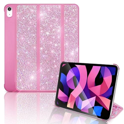 Leuhiove Bling Case for iPad (A16) 11th Generation 11 Inch 2025, iPad 10th Generation 10.9 inch 2022,Sparkle Glitter Rhinestone Stand Protective Cover，Hard Back Support Touch ID Shell Cover (Pink) - Image 1