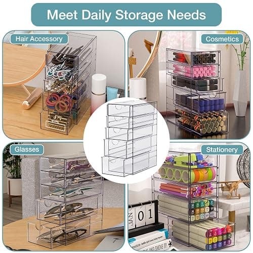 Noverlife Clear Containers for Hair Accessory Organizing, Plastic Hair Accessory Organizer Box with 5 Drawers, Hair Accessory Container, Storage Organization Drawers Set for Hair Ties Accessory thumbnail 4