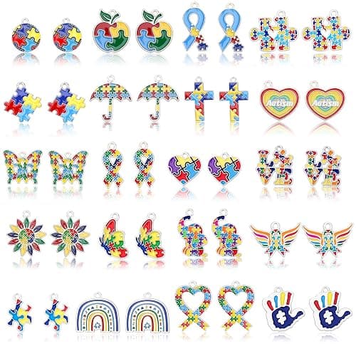 MARFOREVER 40Pcs/20 Pairs Autism Awareness Charms, Autism Charm for Jewelry Making, Autism Alloy Puzzle Pendants for Bracelet Necklace Earrings Making Accessories Autism Awareness Stuff - Image 1
