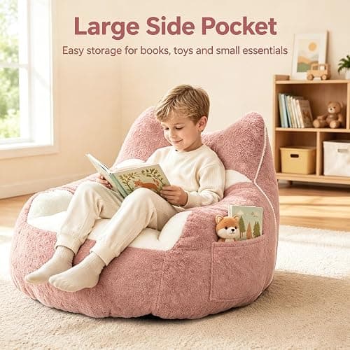 Bean Bag Chair for Teen Adults, Memory Foam Fluffy Cat Bean Bag for Personal Apartment, Bedroom and Living Room Accent Floor Chair Sofa for Comfy Relaxing Reading（Pink） thumbnail 4