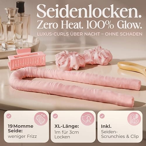 Jamé beauty® Heatless Curls - Lockenwickler über Nacht I 100% Maulbeer-Seide-Lockenband mit 2 Scrunchies & Haarklammer - Ideal für Overnight Curls I Locken ohne Hitze - Seidig-glatt & definiert thumbnail 2