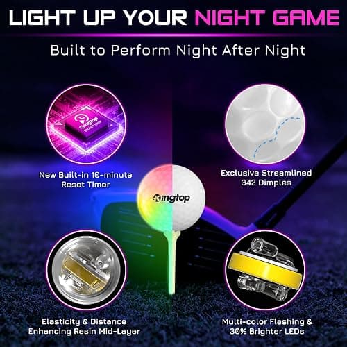 KINGTOP Upgraded Glow in The Dark Golf Balls - Super Bright Light Up LED Golf Ball - with Glow Golf Tees and Storage Bag - Fun Night Golfing Gift for Men and Women | Backyard Putting Greens thumbnail 4