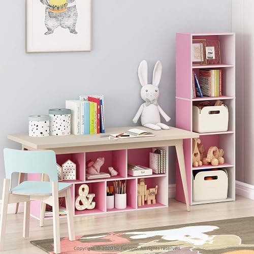 Furinno 5-Tier Reversible Color Open Shelf Bookcase , White/Pink 11055WH/PI thumbnail 4