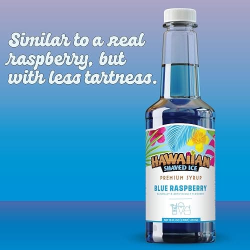 Hawaiian Shaved Ice Blue Raspberry Syrup - Made Nut Soy Dairy Free in the USA - Flavor Fluffy Shaved & Crunchy Snow Cone - Shelf Stable After Opening - Makes 8 Servings - 16 ounces thumbnail 3