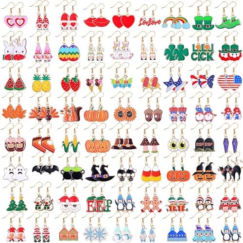 Riceshoot 72 Pairs Holiday Earrings Variety Pack St. Patrick's Easter Summer Gifts Holiday Earring Bulk for Women Teacher Party Favors - Image 1