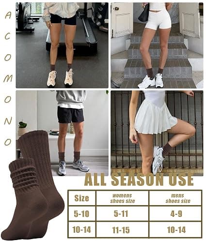 Acomono Scrunch Crew Socks 3 Pack – Retro Slouchy Cotton Calf Socks for Men & Women Cushioned Solid Stacked Boot & Sneaker thumbnail 4