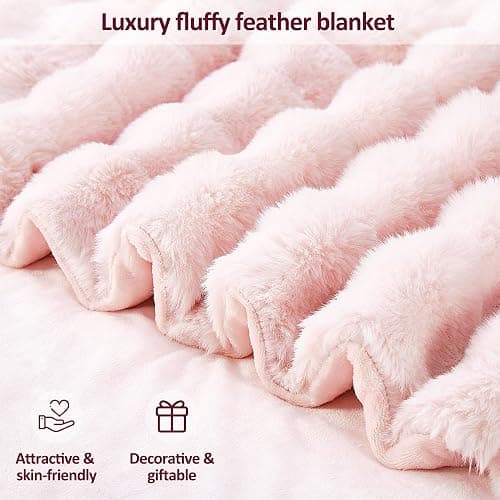 DREAMNINE Decorative Soft Thick Fuzzy Bubble Faux Rabbit Fur Throw Blanket for Couch Sofa, Reversible Plush Warm Fluffy Blankets for Winter, Luxury Cute Cozy Furry Fur Blanket for Bed, 50" x 60", Pink thumbnail 4