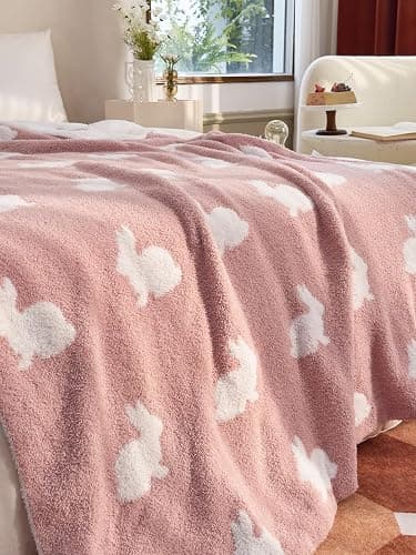 Happy Easter Rabbit Ultra-Soft Fluffy Microfiber Knitted Throw Blanket Super Cozy Lightweight Bed Blanket for Sofa Couch Bed Travel Pink 50"x60" - Rabbit Pink - Throw 51"X63" thumbnail 5