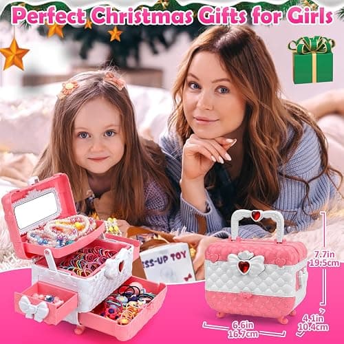 Kids Jewelry Kit Girls Toys, 153pcs Girls Dress Up Play Jewelry Set Kids Toys with Necklaces Bracelets Rings Earrings Hair Accessories and Storage Box, Christmas Birthday Gifts for 3-8 Year Old Girl thumbnail 3