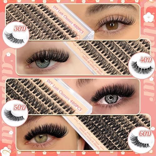 calphdiar Wispy Lash Clusters 30D+40D+50D+60D Individual Lashes 480PCS Eyelash Clusters Natural Volume Lashes Clusters D-curly Cluster Eyelash Extensions 8-18MM DIY Lash Extension at Home thumbnail 3