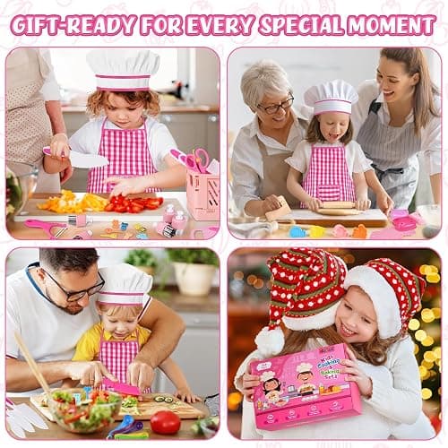 Kids Knife Set for Real Cooking: 48PCS Kids Kitchen Set, Kids Cooking Sets Real with Apron＆Basket, Kid Kitchen Accessories, Toddler Baking Kitchen Tools, Montessori Toys for 3+ Year Old Birthday Gifts thumbnail 6