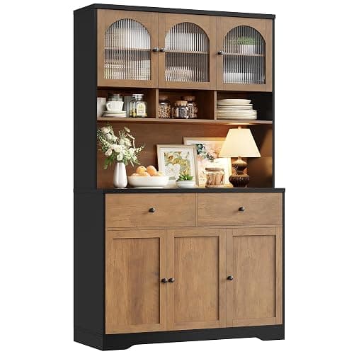 FINETONES 71" Pantry Cabinet, Tall Kitchen Pantry Storage Cabinet with Microwave Stand, Modern Kitchen Hutch Food Pantry with Open Countertop and Adjustable Shelf for Dining Room thumbnail 3