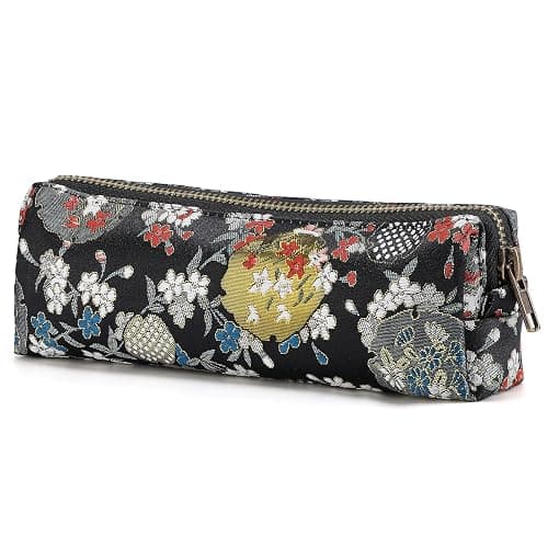 Bigmeta Floral Embroidery Pencil Case for College Girls - Cute Pencil Pouch with Smooth Zipper, Aesthetic Pen Bag for Students Back-to-School Birthday Gifts, Black - Image 1