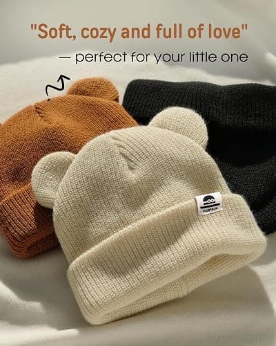 FURTALK Baby Beanie Winter Hat with Bear Ear for Infant Toddler Boys Girls Soft Knitted Skull Cap thumbnail 2