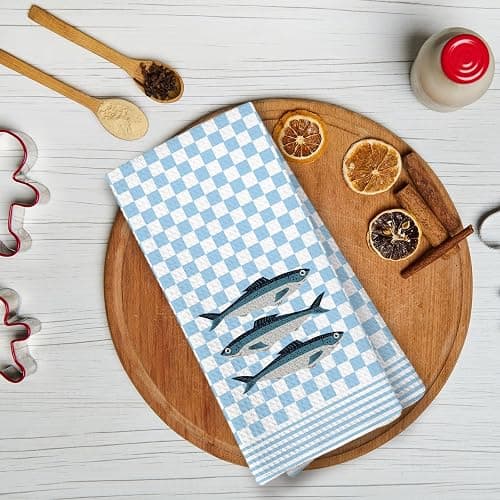KTYHD Fishing Sardine Kitchen Towels - Sardines Tinned Fish Decor, Coastal Beach Fish Kitchen Bathroom Towels Decorative Set of 2 - Fishing Sardines Themed Gifts thumbnail 2