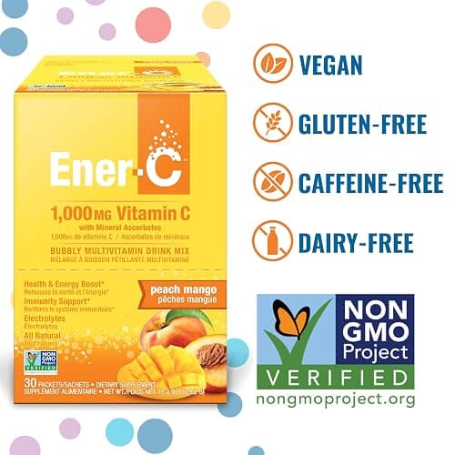 Ener-C Peach Mango Multivitamin Drink Mix Powder Vitamin C 1000mg & Electrolytes with Real Fruit Juice Natural Energy & Immune Support for Women & Men - Non-GMO Vegan & Gluten Free - 30 Count thumbnail 2