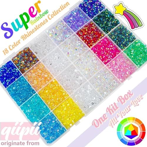 qiipii 24000Pcs 18 Color 3mm Transparent AB Resin Rhinestones w B7000 Glue for Bedazzling Crafting Flatback Colorful Stones Crystals Gems Diamonds Charms for Nails Face Makeup Tumblers Bottles Crafts thumbnail 2