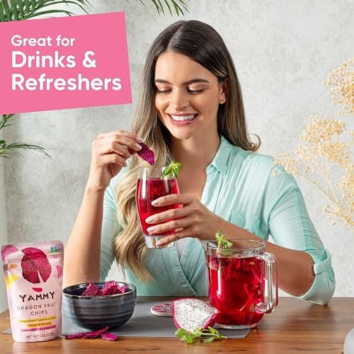 Yammy Dried Dragon Fruit Chips for Drinks Refreshers - Like Freeze Dry Dragonfruit Pieces - 1 Ingredient Healthy Snack for Adults & Kids - 2g Protein, 4g Fiber, Gluten Free Vegan, 5.6oz Value Size thumbnail 3